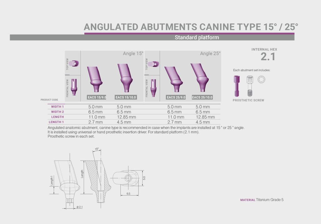 اباتمنت زاویه‌دار Canine بایولاین در پلتفرم استاندارد